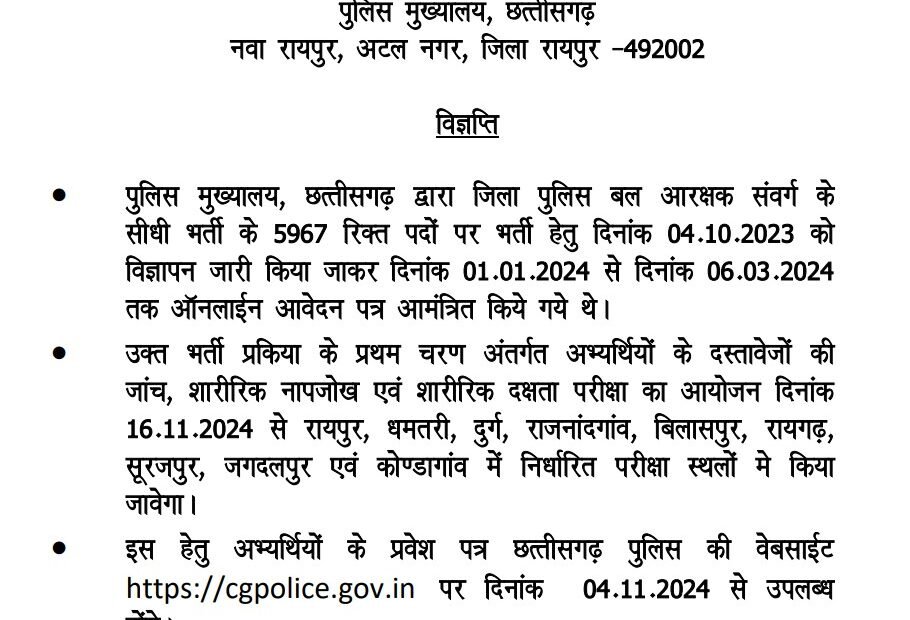 CG Police Constable Admit Card 2024