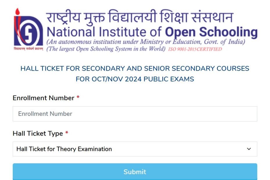 NIOS Class 10th & 12th Admit Card (Hall Tickets)