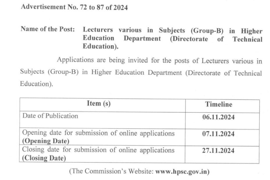 HPSC Lecturer Recruitment 2024